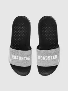 Roadster Men Grey & White Brand Logo Print Sliders