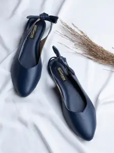 Shoetopia Women Navy Blue Embellished Mules with Bows Flats