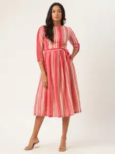 ROOTED Women Off-White Striped A-Line Dress