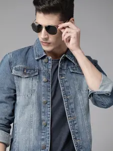 Roadster Men Navy Blue Washed Denim Jacket