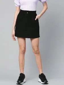 SASSAFRAS Black Corduroy A-Line Pure Cotton Skirt