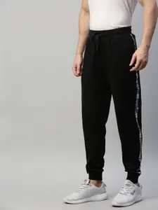 French Connection Men Black Solid Slim Fit Joggers with Side Taping Detail