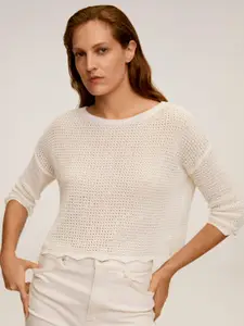 MANGO Women Off-White Open Knit Pullover