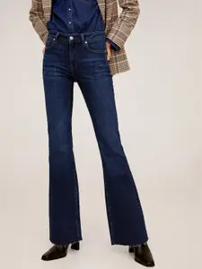MANGO Women Navy Blue Flared High-Rise Clean Look Stretchable Jeans