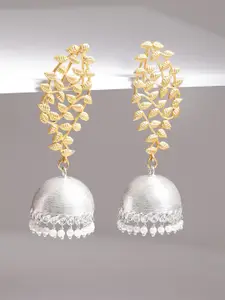 Rubans Handcrafted Dual Tone Gold and Silver Plated Leaf Design Jhumkas with Pearl Beads