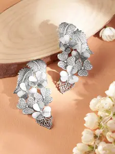 Rubans Silver-Plated Handcrafted Oxidised Filigree Floral Drop Earrings