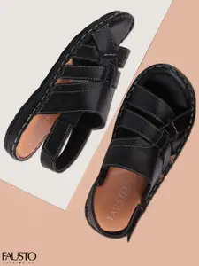 FAUSTO Men Black Solid Fisherman Sandals