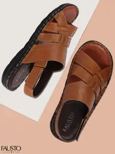 FAUSTO Men Tan-Brown Comfort Sandals