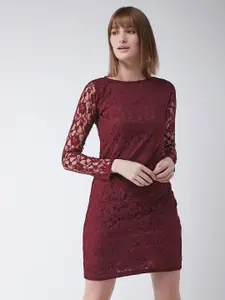 Miss Chase Women Maroon Floral Lace Sheath Dress