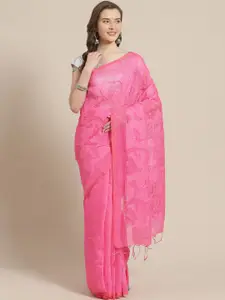 Laa Calcutta Laa Calcutta Pink Embroidered  Bengal Handloom Taant Saree