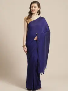 Laa Calcutta Navy Blue Solid Pure Cotton Bengal Handloom Saree
