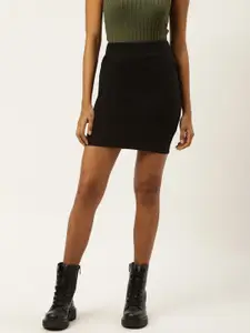 Trend Arrest Women Black Solid Mini Pencil Pure Cotton Skirt