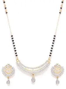 JEWELS GEHNA Black Gold-Plated AD-Studded Mangalsutra & Earrings Set