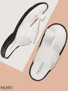 FAUSTO Men White Solid Ethnic Sandals