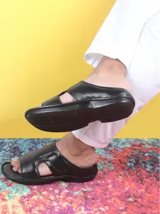 FAUSTO Men Black Solid Comfort Sandals