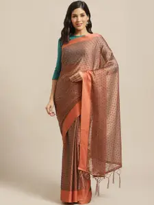 Saree mall Peach-Coloured & Teal Blue Dobby Weave Saree