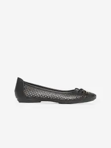 DOROTHY PERKINS Women Black Laser Cuts  Ballerinas with Bow Detail
