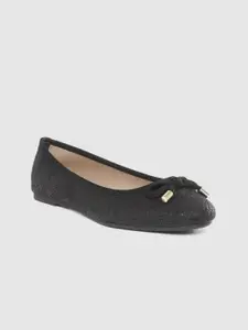 DOROTHY PERKINS Women Black Wide Fit Shimmer Ballerinas with Bow Detail