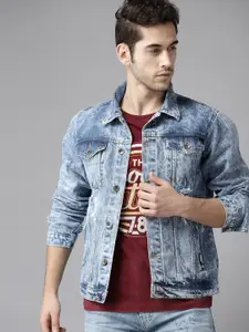 Roadster Men Blue Washed Denim Jacket