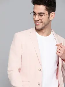 Mast & Harbour Men Pink Textured Single-Breasted Casual Blazer