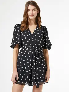 DOROTHY PERKINS Women Black & White Polka Dots Printed Wrap Dress