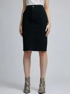 DOROTHY PERKINS Women Black Solid Denim Straight Pure Cotton Skirt