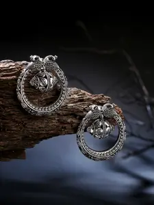 LAIDA Silver-Plated Oxidized Circular Drop Earrings
