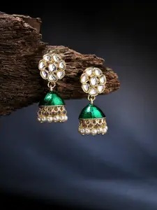 LAIDA Gold-Toned & Green Dome Shaped Jhumkas