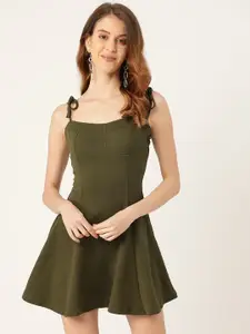 Veni Vidi Vici Women Olive Green Solid Fit & Flare Dress