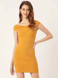 Veni Vidi Vici Women Mustard Yellow Solid Bodycon Dress