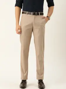 Hancock Men Beige Slim Fit Solid Formal Trousers