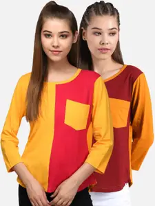 Kotty Women Pack Of 2 Colourblocked Round Neck T-shirt
