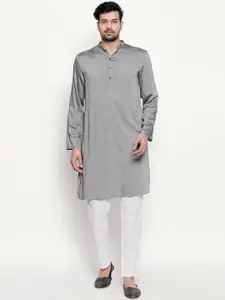 indus route by Pantaloons Men Grey Solid Straight Kurta