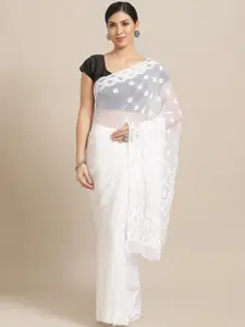 ADA White Chikankari Hand Embroidered Sustainable Handloom Saree