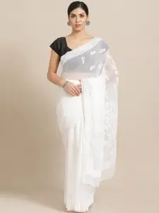 ADA White Chikankari Embroidered Saree