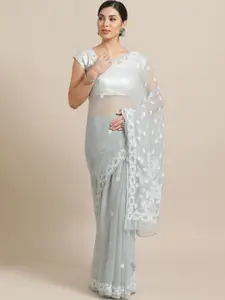 ADA Grey & White Chikankari Embroidered Saree