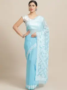ADA Blue & White Chikankari Embroidered Sustainable Saree