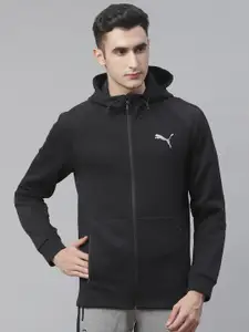 Puma Men Black Evostripe dryCELL Hoodie Solid Sporty Track Jacket