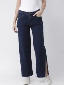 KASSUALLY Women Blue Wide Leg Mid-Rise Low Distress Jeans