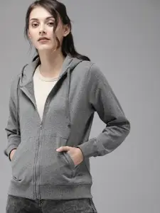 Roadster GreenTurn Women Grey Solid   Hooded Sustainable Sweatshirt