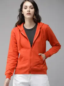 Roadster GreenTurn Women Orange Solid Hooded Sustainable Sweatshirt
