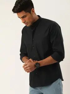 Hancock Men Black Slim Fit Solid Casual Shirt