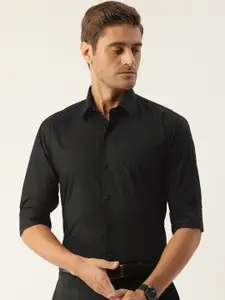 Hancock Men Black Slim Fit Solid Pure Cotton Casual Shirt