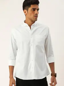 Hancock Men White Slim Fit Solid Casual Shirt