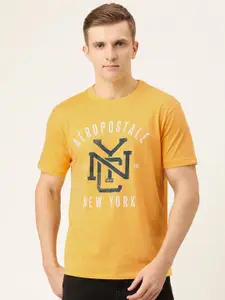 Aeropostale Men Mustard Yellow Printed Round Neck Pure Cotton T-shirt