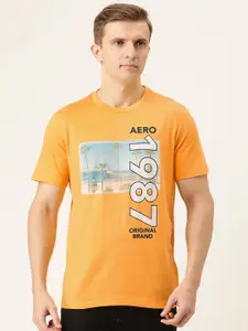 Aeropostale Men Orange Printed Round Neck T-shirt