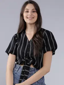 Tokyo Talkies Women Black & White Solid Crop Top