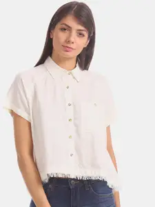 Aeropostale Women White Regular Fit Solid Casual Shirt