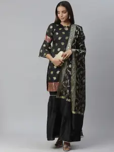 Chhabra 555 Black & Golden Zari Woven Design Unstitched Dress Material