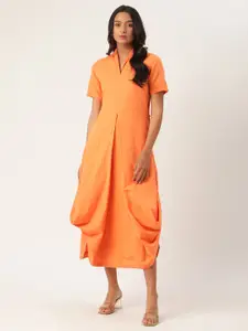 ROOTED Women Orange Solid Maxi Dress